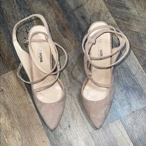 Fashion Nova Tan Stiletto Heels with Ankle Straps